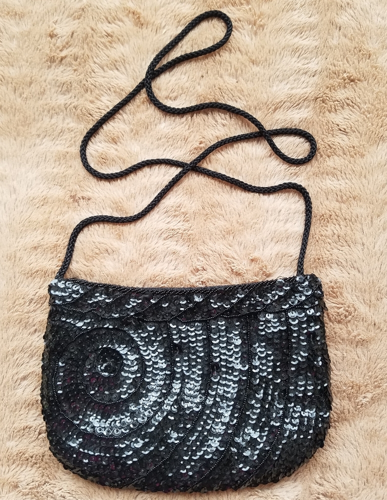 Sequined black bag handmade